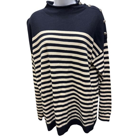 Lauren by Ralph Lauren Tops - Lauren Ralph Lauren Womens SZ XL Cotton M button embellishments Navy Blue Stripe